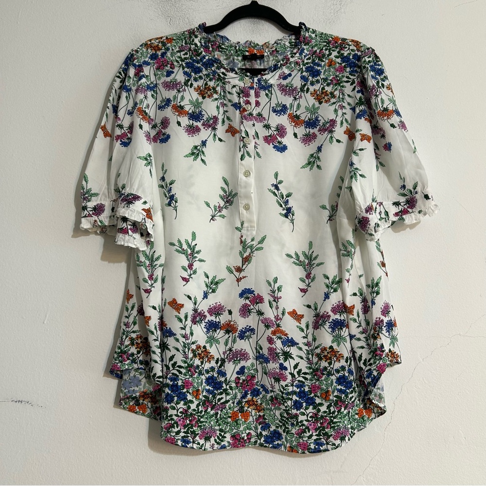 Talbots Ruffle Trim Short Sleeve Viscose Top Falling Floral 2X Garden Cottage